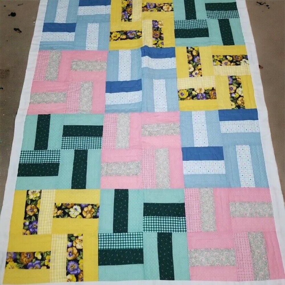 Patchwork Colorful Handstitched 37.5" x 28.5" Baby Toddler Lap‎ Quilt Blanket